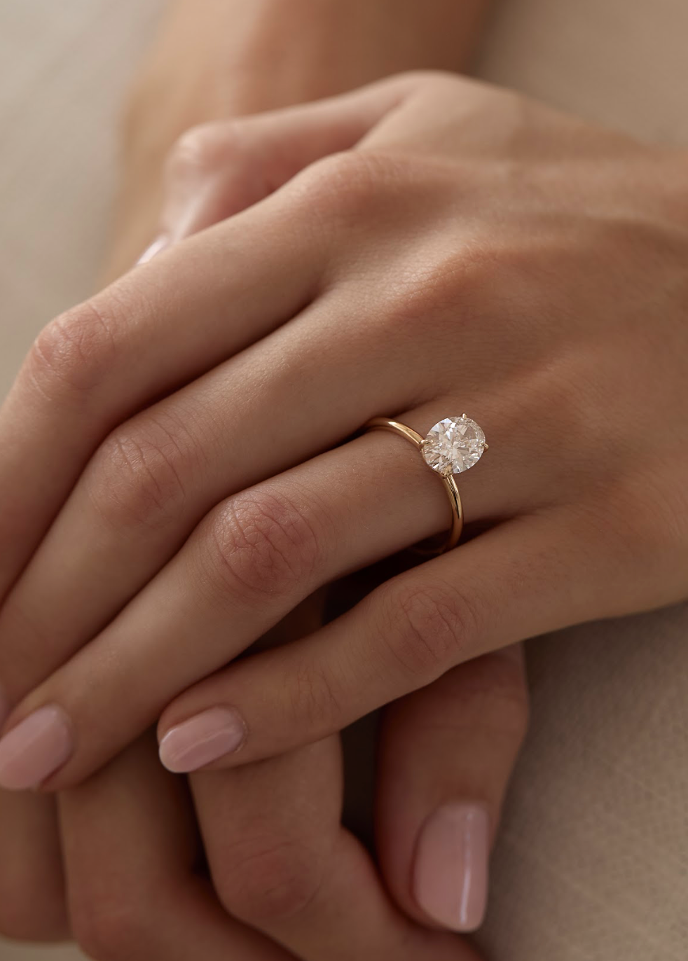2.03ct Oval Lab Grown Diamond set in 18k Yellow Gold with Hidden Halo, Size N
