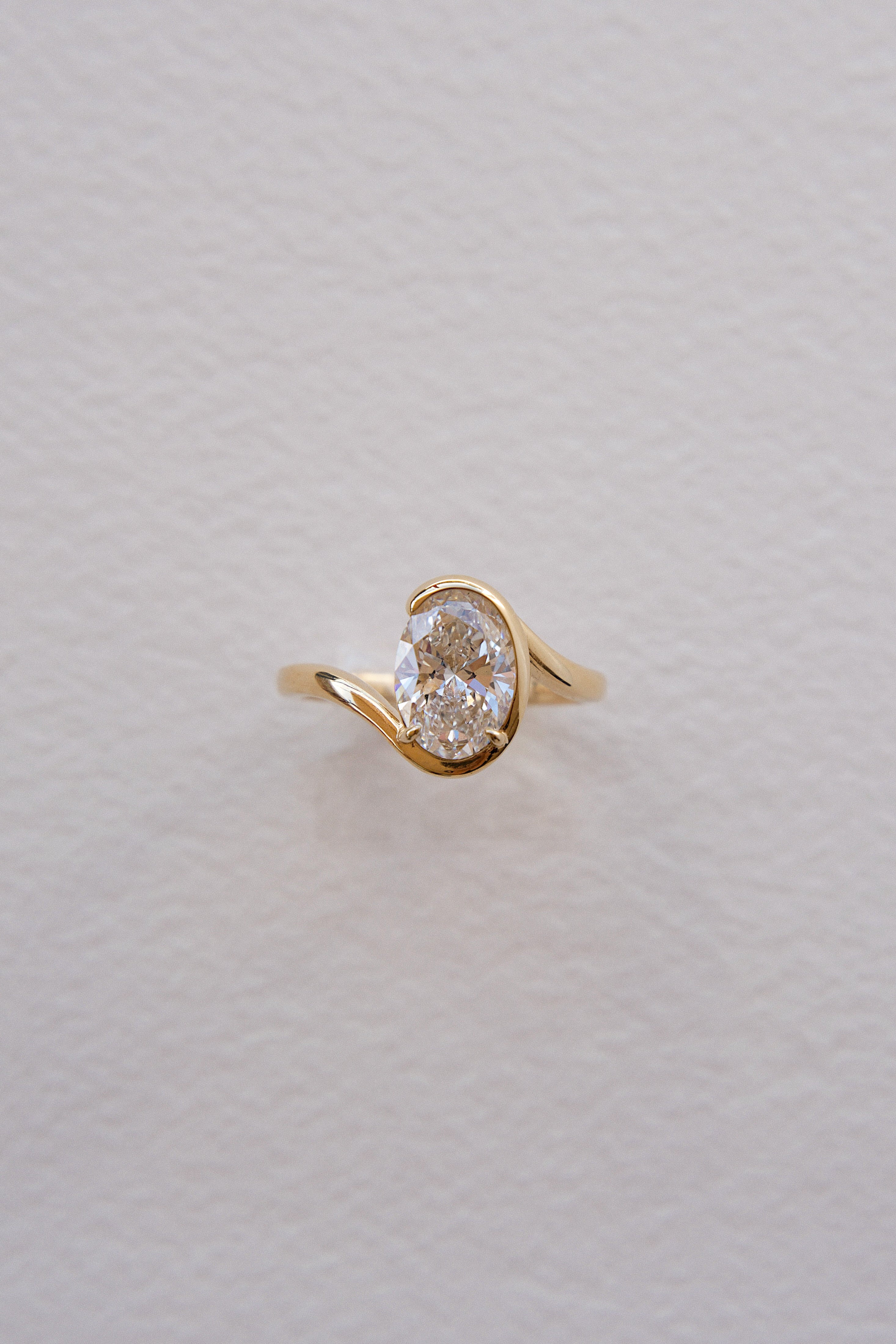 2.01ct Oval Lab Diamond Arc Solitaire set in 18k Yellow Gold