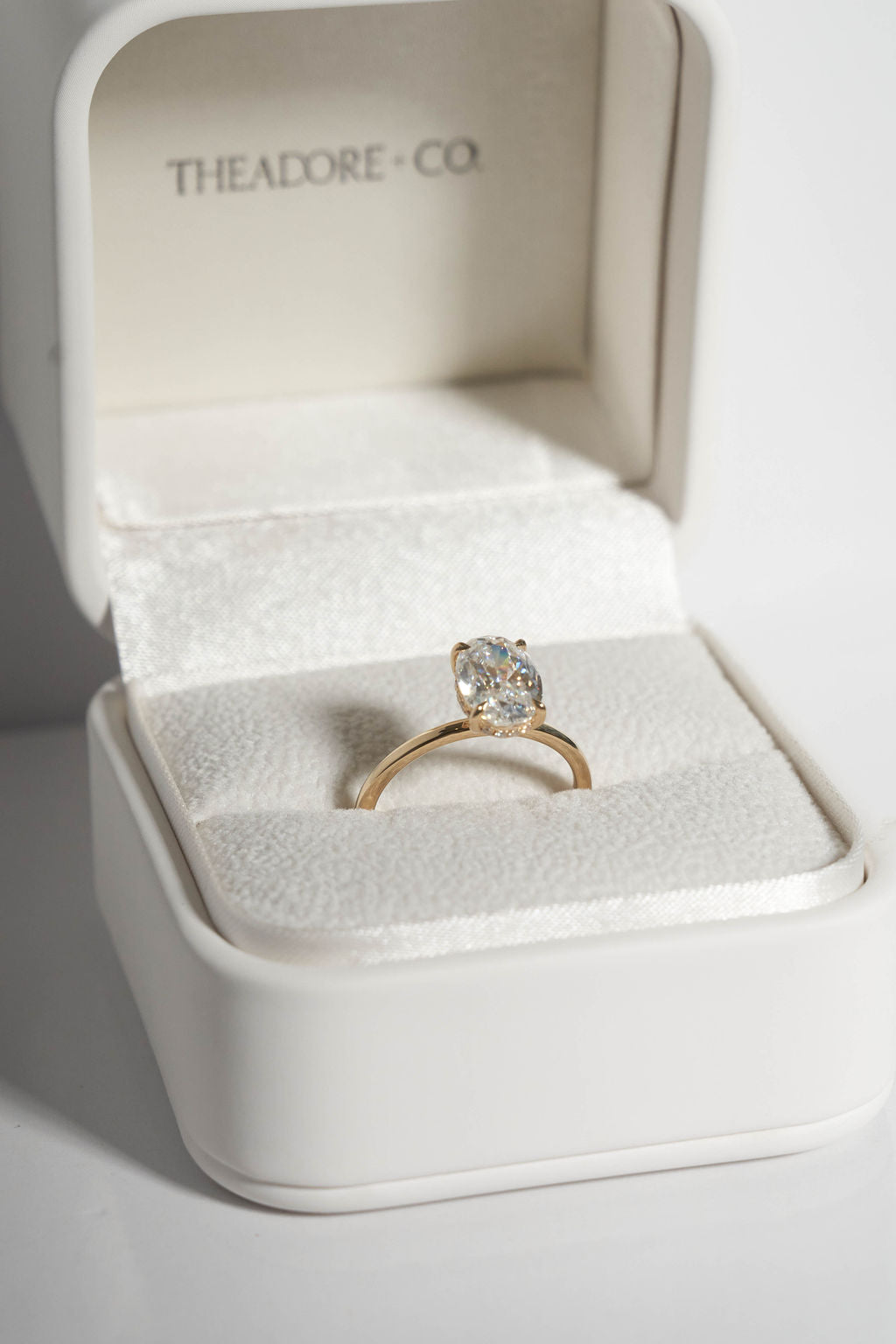 2.5 Oval Solitaire Engagement Ring 18k Yellow Gold with Hidden Halo